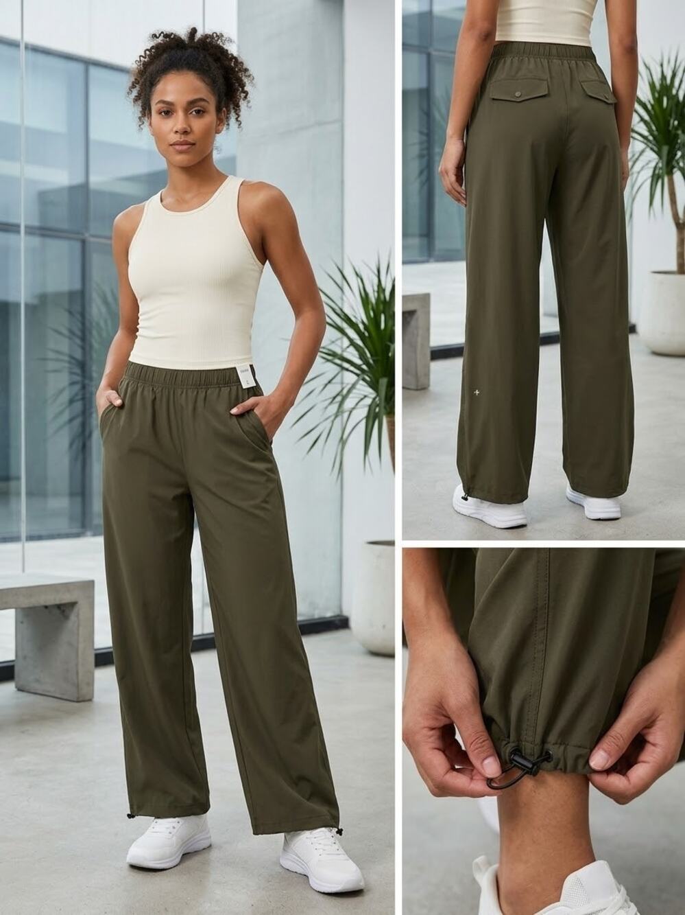 Halara women’s Green Track Pants Elastic Waist Drawstring Straight Leg small reg